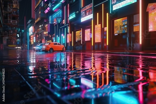 Abstract neon mega city with light  3D Rendering  Ai generated 