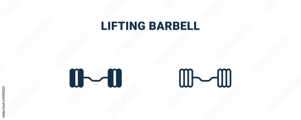 lifting barbell icon. Outline and filled lifting barbell icon from Fitness and Gym collection. Line and glyph vector isolated on white background. Editable lifting barbell symbol. lifting barbell icon. Outline and filled lifting barbell icon from Fitness and Gym collection. Line and glyph vector isolated on white background. Editable lifting barbell symbol.