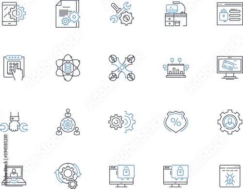 Router line icons collection. Nerk, Modem, Wifi, Internet, Ethernet, Wireless, Firewall vector and linear illustration. LAN,WAN,Switch outline signs set photo