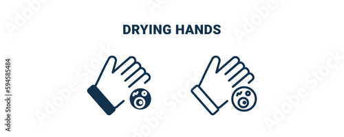 drying hands icon. Outline and filled drying hands icon from Hygiene and Sanitation collection. Line and glyph vector isolated on white background. Editable drying hands symbol.