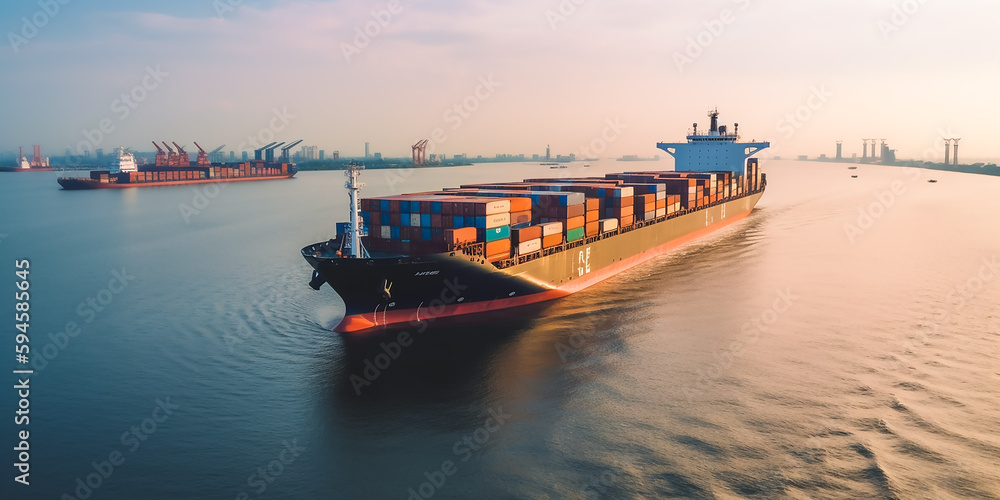 beladenes Containerschiff auf hoher See KI