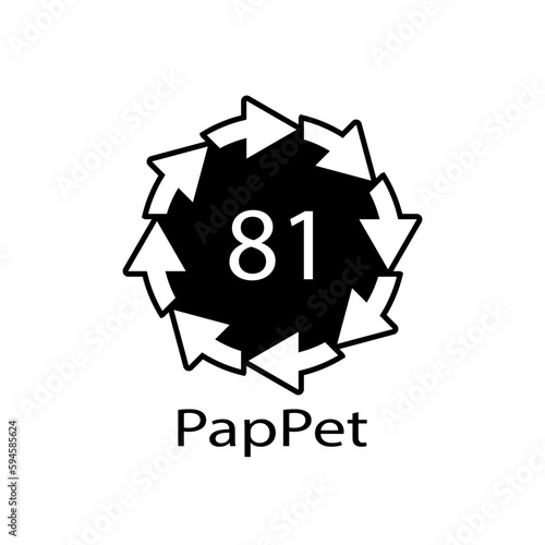 Paper (cardboard). Recycling codes 81 PapPet. Composite materials sign. Vector illustration