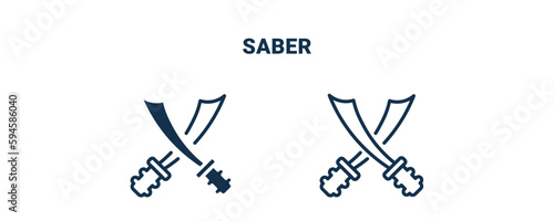 saber icon. Outline and filled saber icon from sport and game collection. Line and glyph vector isolated on white background. Editable saber symbol.