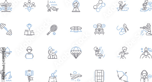 Playoffs line icons collection. Intensity, Excitement, Triumph, Victory, Heartbreak, Pressure, Competition vector and linear illustration. Adrenaline,Stamina,Momentum outline signs set