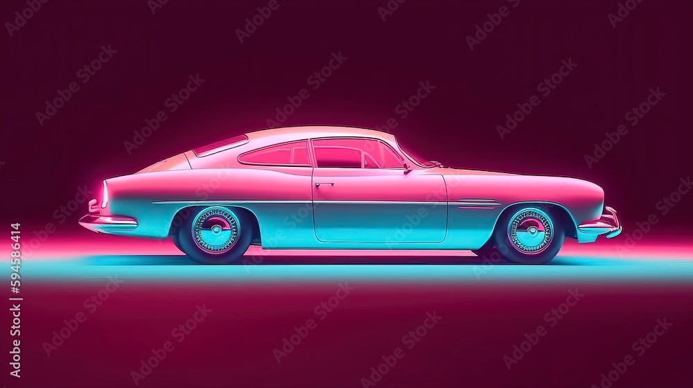 Futuristic retro wave synth wave car Retro sport car. Sports Car Illustration. Generative AI