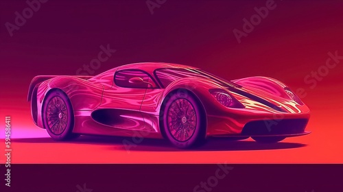 Futuristic retro wave synth wave car Retro sport car. Sports Car Illustration. Generative AI