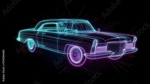 Futuristic retro wave synth wave car Retro sport car. Sports Car Illustration. Generative AI