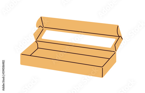 Long cardboard box for take-away food. Open empty package for takeout sushi d...