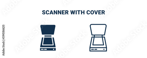 scanner with cover icon. Outline and filled scanner with cover icon from technology collection. Line and glyph vector isolated on white background. Editable scanner with cover symbol.
