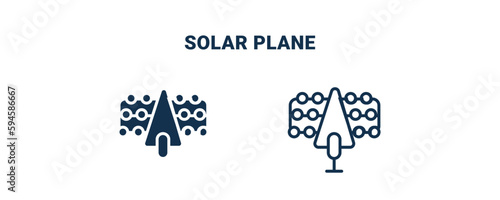 solar plane icon. Outline and filled solar plane icon from technology collection. Line and glyph vector isolated on white background. Editable solar plane symbol.