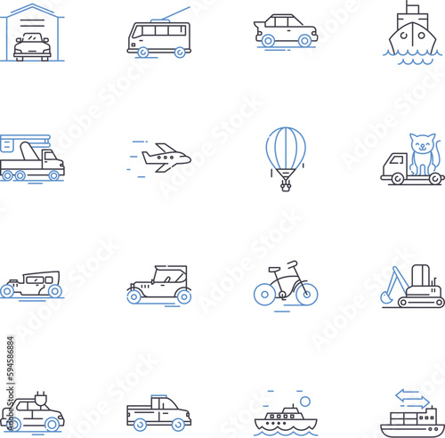 Transfer line icons collection. Movement, Switch, Relocation, Transport, Conversion, Transaction, Transmission vector and linear illustration. Translation,Excursion,Shift outline signs set