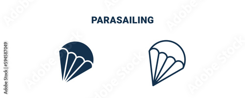 parasailing icon. Outline and filled parasailing icon from travel and trip collection. Line and glyph vector isolated on white background. Editable parasailing symbol.