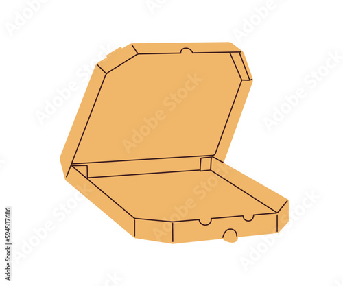 Cardboard pizza box. Empty carton package of pizzeria. Open delivery containe...