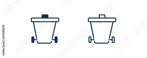 wiping trash can icon. Outline and filled wiping trash can, dustpan icon from cleaning collection. Line and glyph vector isolated on white background. Editable wiping trash can symbol.