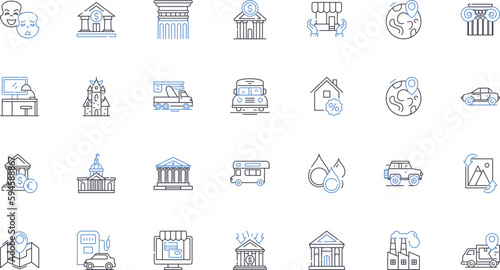 Urban area line icons collection. Downtown, Skyscrapers, Traffic, Noise, Graffiti, Concrete, High-rises vector and linear illustration. Hustle,Bustle,Cityscape outline signs set