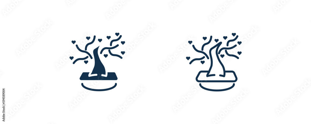 Fototapeta premium tree of love icon. Outline and filled tree of love, tree icon from ecology collection. Line and glyph vector isolated on white background. Editable tree of love symbol.