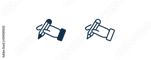 write by hand icon. Outline and filled write by hand, paper icon from education collection. Line and glyph vector isolated on white background. Editable write by hand symbol.
