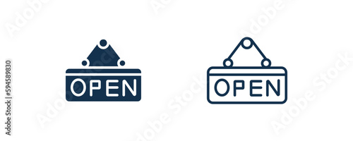 open sign icon. Outline and filled open sign icon from marketing collection. Line and glyph vector isolated on white background. Editable open sign symbol.