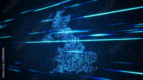 Photography Abstract Futuristic Blue Shinny Binary Digital Number Mosaic Grid Map Of United