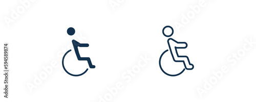wheel chair icon. Outline and filled wheel chair icon from humans and behavior collection. Line and glyph vector isolated on white background. Editable wheel chair symbol.