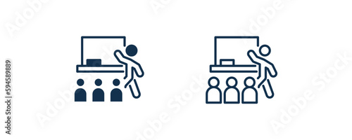 classroom icon. Outline and filled classroom icon from humans and behavior collection. Line and glyph vector isolated on white background. Editable classroom symbol.