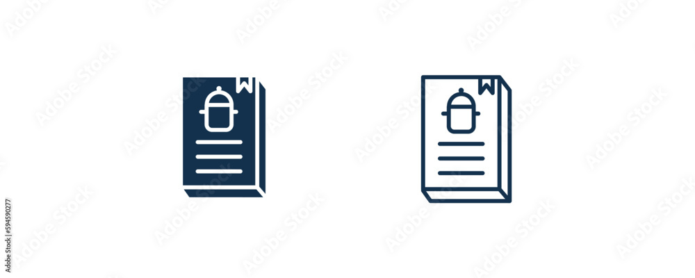 cookbook icon. Outline and filled cookbook icon from hotel and restaurant collection. Line and glyph vector isolated on white background. Editable cookbook symbol. cookbook icon. Outline and filled cookbook icon from hotel and restaurant collection. Line and glyph vector isolated on white background. Editable cookbook symbol.
