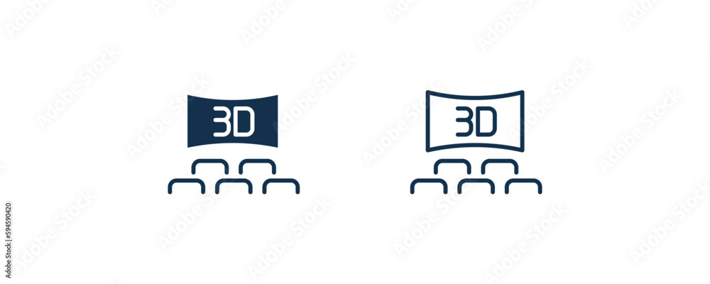 3 dimension screen icon. Outline and filled 3 dimension screen icon from cinema and theater collection. Line and glyph vector isolated on white background. Editable 3 dimension screen symbol.