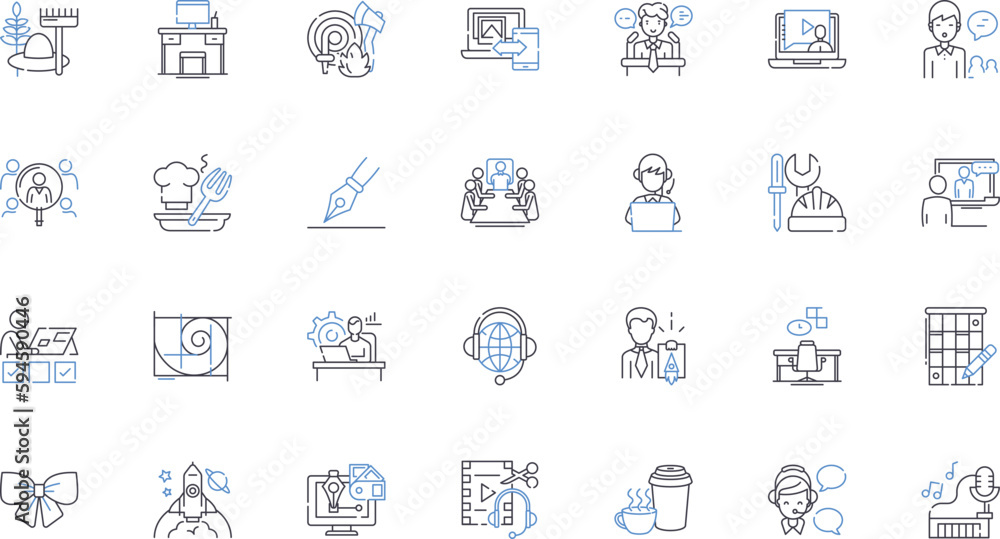 Remote line icons collection. Isolation, Distance, Workforce, Efficiency, Accessibility, Productivity, Technology vector and linear illustration. Collaboration,Flexibility,Connection outline signs set