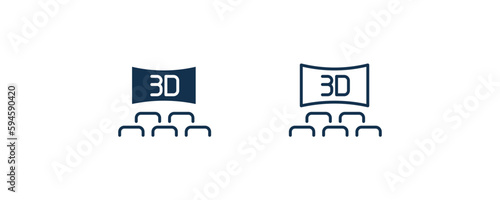 3 dimension screen icon. Outline and filled 3 dimension screen icon from cinema and theater collection. Line and glyph vector isolated on white background. Editable 3 dimension screen symbol.