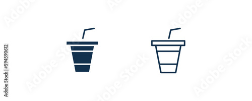 papper cup with straw icon. Outline and filled papper cup with straw icon from cinema and theater collection. Line and glyph vector isolated on white background. Editable papper cup with straw symbol.
