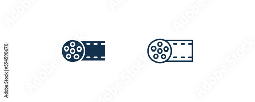 big film roll icon. Outline and filled big film roll icon from cinema and theater collection. Line and glyph vector isolated on white background. Editable big film roll symbol.