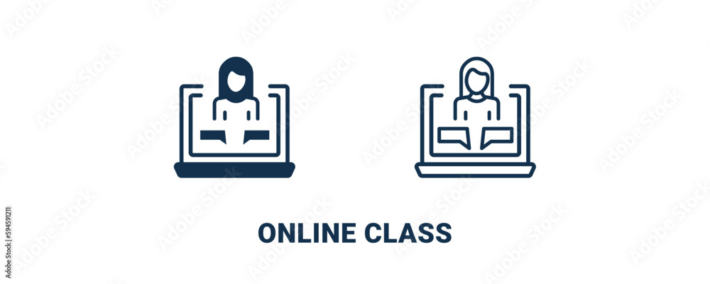 online class icon. Outline and filled online class icon from education and science collection. Line and glyph vector isolated on white background. Editable online class symbol.
