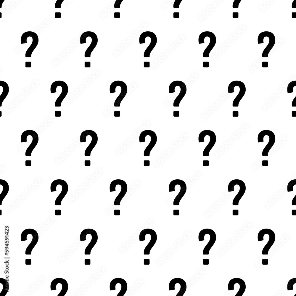 Question mark seamless pattern. Repeating interrogation patern. Black simple quastion on white sample background. Repeated modern wallpaper guess for design prints. Repeat swatch. Vector illustration Question mark seamless pattern. Repeating interrogation patern. Black simple quastion on white sample background. Repeated modern wallpaper guess for design prints. Repeat swatch. Vector illustration