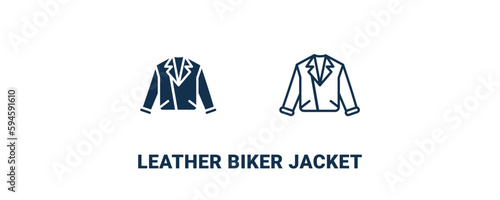 leather biker jacket icon. Outline and filled leather biker jacket icon from clothes and outfit collection. Line and glyph vector isolated on white background. Editable leather biker jacket symbol.