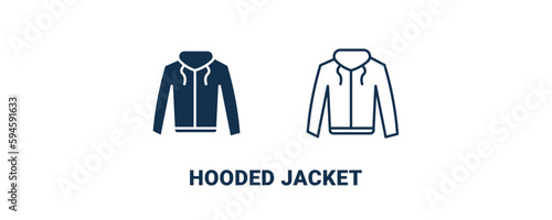 hooded jacket icon. Outline and filled hooded jacket icon from clothes and outfit collection. Line and glyph vector isolated on white background. Editable hooded jacket symbol.