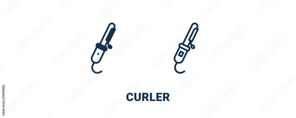 curler icon. Outline and filled curler icon from beauty and elegance collection. Line and glyph vector isolated on white background. Editable curler symbol. curler icon. Outline and filled curler icon from beauty and elegance collection. Line and glyph vector isolated on white background. Editable curler symbol.