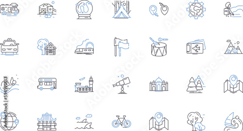 Intercity excursion line icons collection. Travel, Adventure, Sightseeing, Exploration, Destination, Road trip, Getaway vector and linear illustration. Excursion,Journey,Experience outline signs set