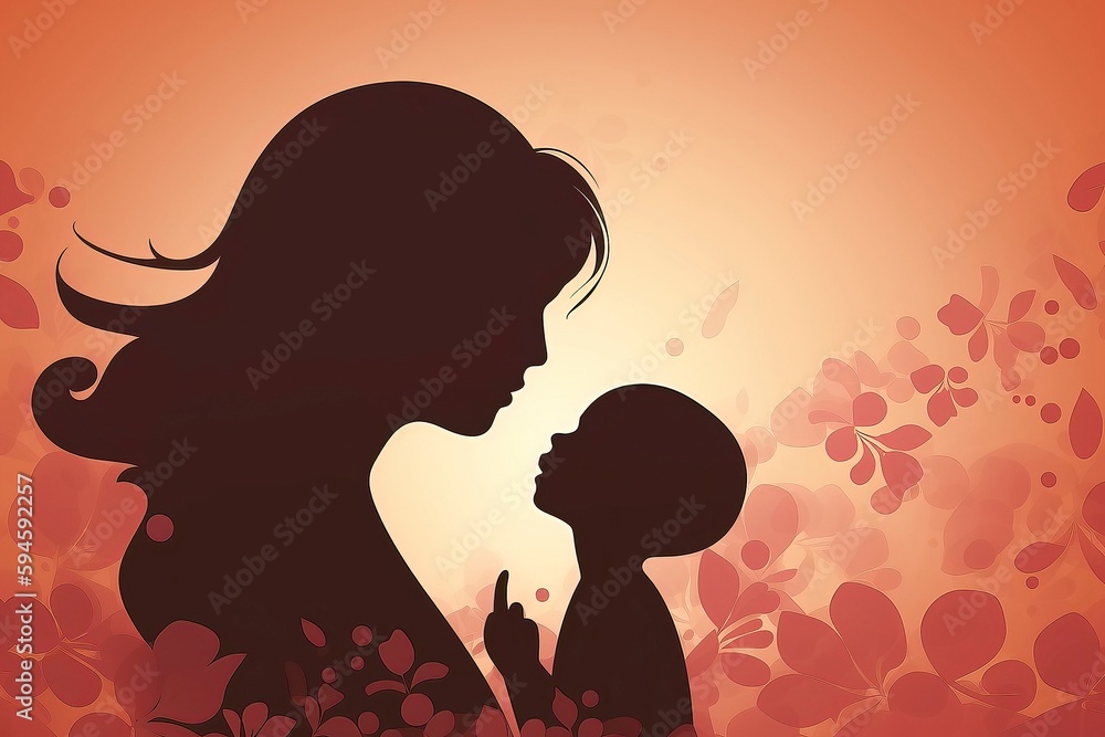 Silhouette of a Mother and Children Iluustration for Happy Mothers Day. Generative AI