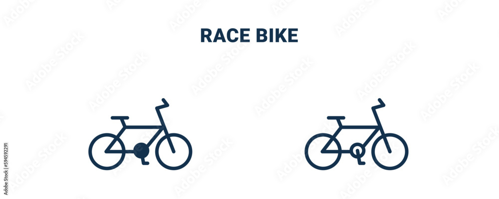 Obraz premium race bike icon. Outline and filled race bike icon from sport and games collection. Line and glyph vector isolated on white background. Editable race bike symbol.
