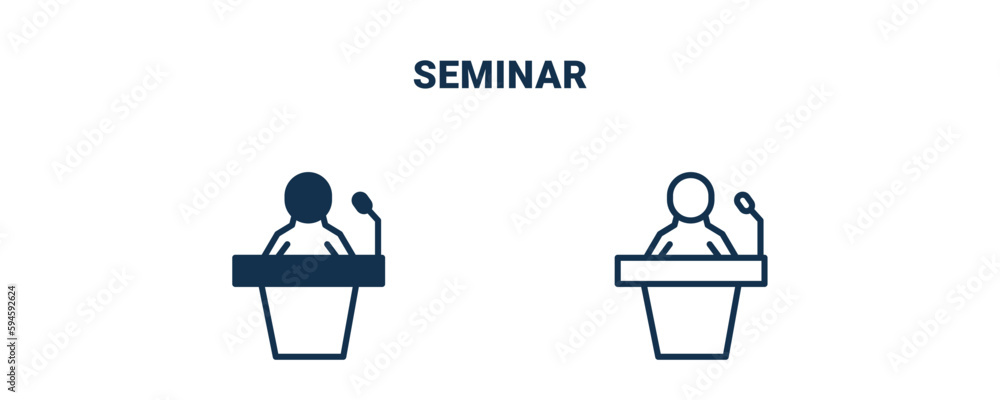 seminar icon. Outline and filled seminar icon from social media marketing collection. Line and glyph vector isolated on white background. Editable seminar symbol. seminar icon. Outline and filled seminar icon from social media marketing collection. Line and glyph vector isolated on white background. Editable seminar symbol.