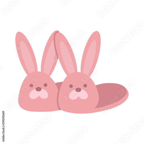 Cute pink house slippers with rabbit muzzles, cartoon style. Trendy modern vector illustration isolated on white background, hand drawn, flat