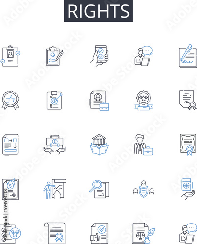 Rights line icons collection. Freedoms, Liberties, Entitlements, Privileges, Claims, Authorities, Autonomy vector and linear illustration. Permission,Empowerment,Advantages outline signs set