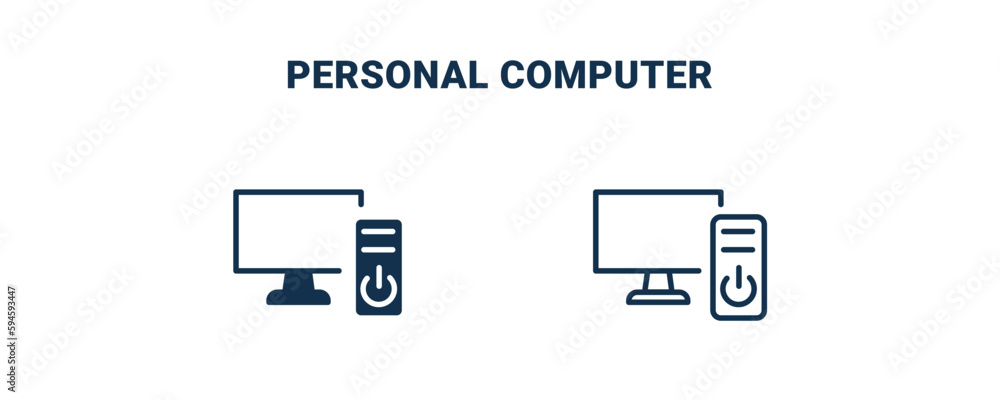 personal computer icon. Outline and filled personal computer icon from electronic device and stuff collection. Line and glyph vector isolated on white background. Editable personal computer symbol.