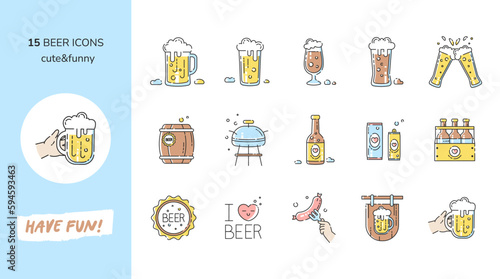 Vector Line Beer Icons Set. photo
