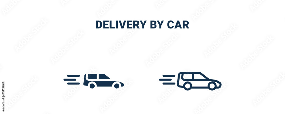 delivery by car icon. Outline and filled delivery by car icon from delivery and logistics collection. Line and glyph vector isolated on white background. Editable delivery by car symbol.