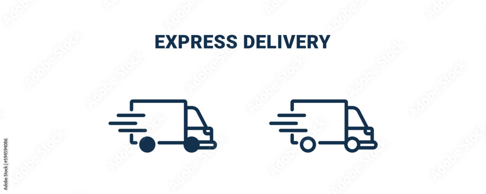 express delivery icon. Outline and filled express delivery icon from  delivery and logistics collection. Line and glyph vector isolated on white  background. Editable express delivery symbol. Stock Vector