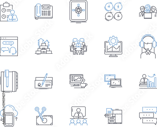 Association leadership line icons collection. Visionary, Strategic, Charismatic, Innovative, Collaborative, Decisive, Inspirational vector and linear illustration. Empathetic,Diplomatic,Trusrthy