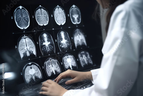 Doctor examining images of a disease on the computer. Generate by ai photo