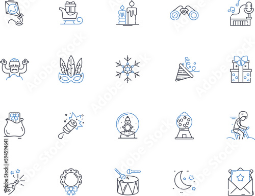 Intermissions line icons collection. Breaks, Pauses, Recesses, Delays, Intervals, Halts, Breaths vector and linear illustration. Interruptions,Stoppage,Rests outline signs set
