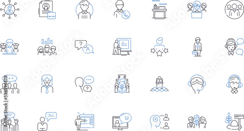 Colleague line icons collection. Teamwork, Professionalism, Support, Collaboration, Empathy, Dependable, Motivated vector and linear illustration. Trusrthy,Committed,Diligent outline signs set